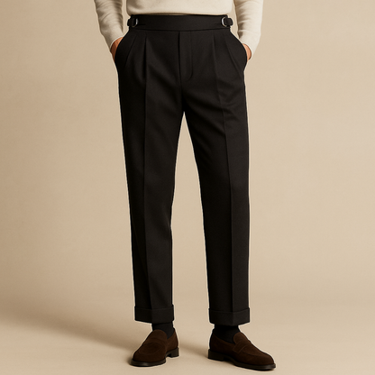 Hensley Men's High Waist Wool Blend Pleated Pants