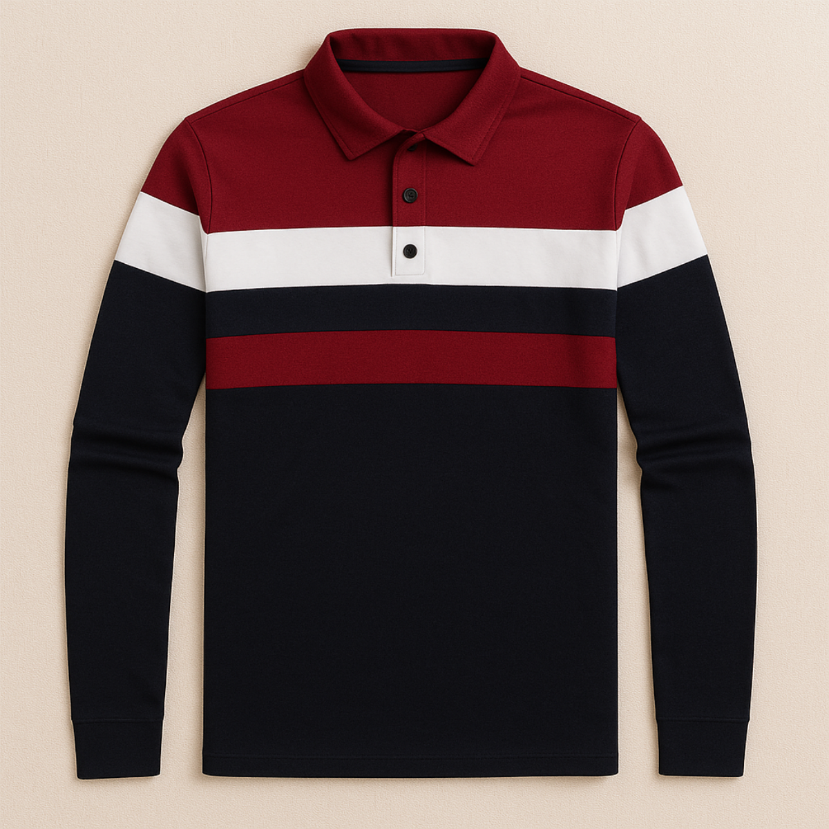 Men's Striped Long Sleeve Polo Shirt - Vonnera
