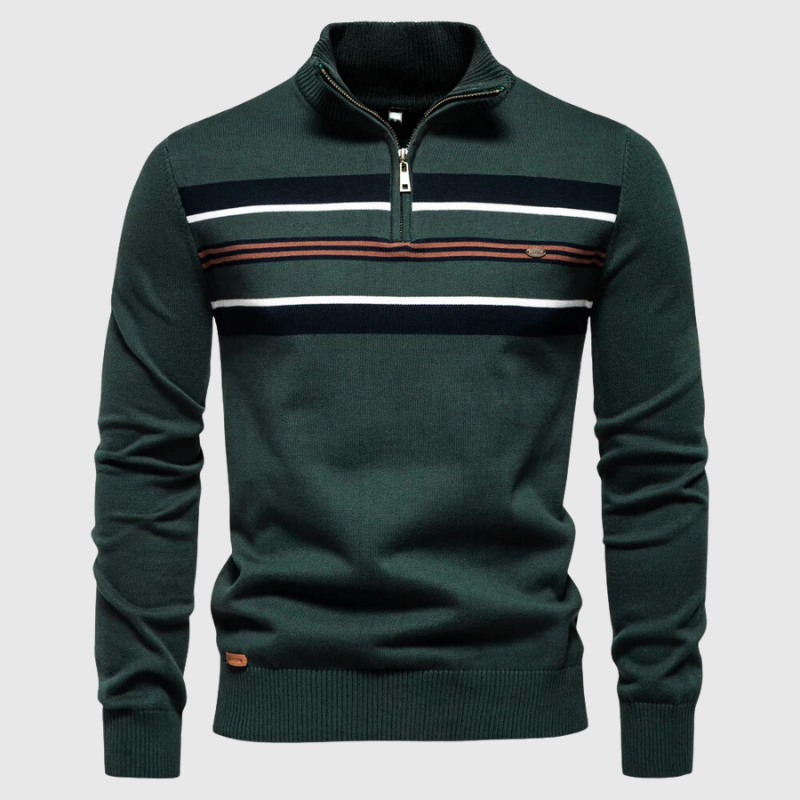Men's Striped Half-Zip Jumper Contrast Chest Knitwear - Vonnera