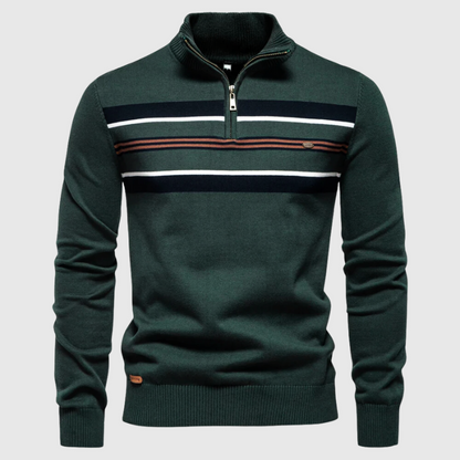 Men's Striped Half-Zip Jumper Contrast Chest Knitwear - Vonnera