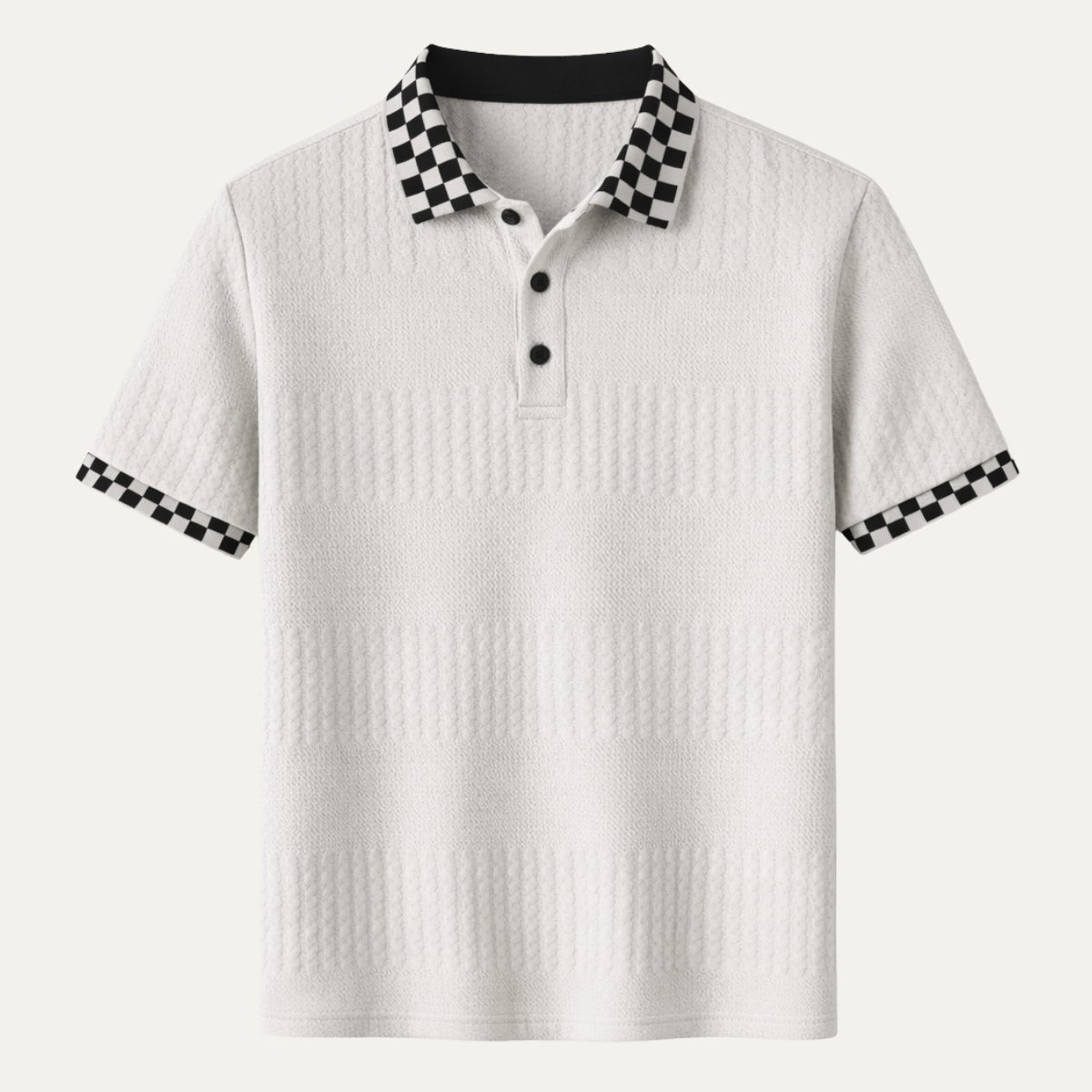 Men's Textured Knit Polo Shirt Checkered Collar - Vonnera