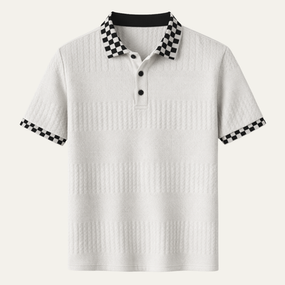 Men's Textured Knit Polo Shirt Checkered Collar - Vonnera