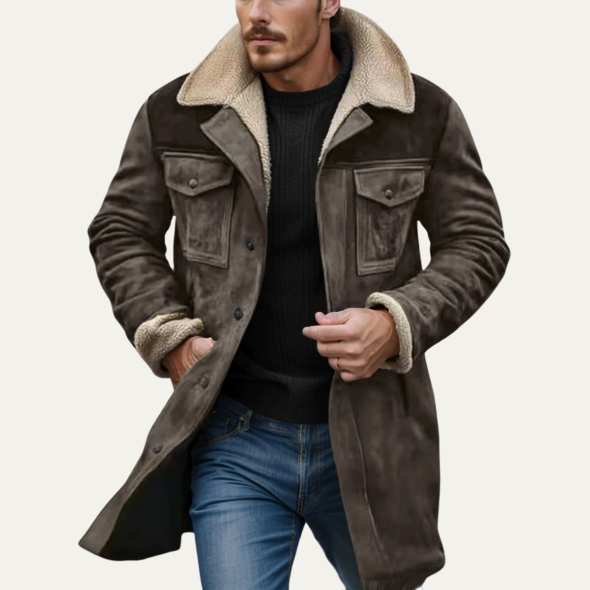 Men's Vintage Shearling Lined Winter Jacket