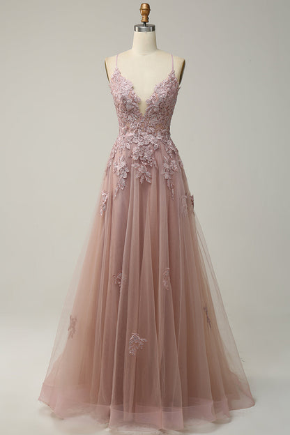 Women's A-Line Ball Gown Spaghetti Straps Lace Detail