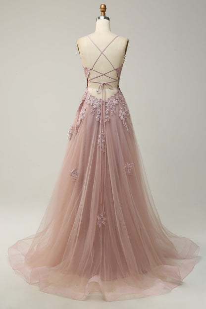 Women's A-Line Ball Gown Spaghetti Straps Lace Detail