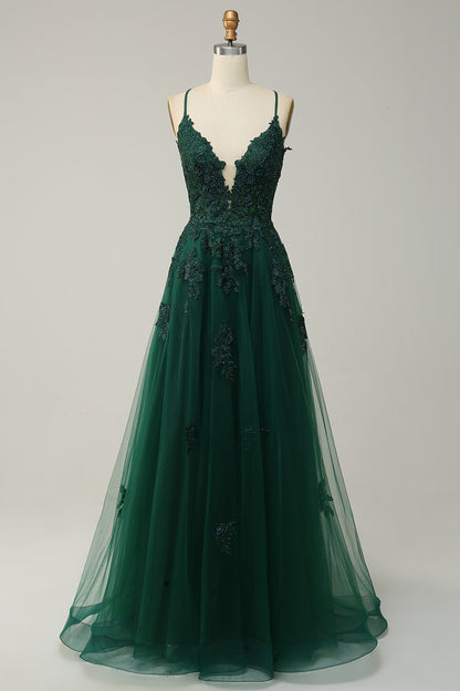 Women's A-Line Ball Gown Spaghetti Straps Lace Detail - Vonnera