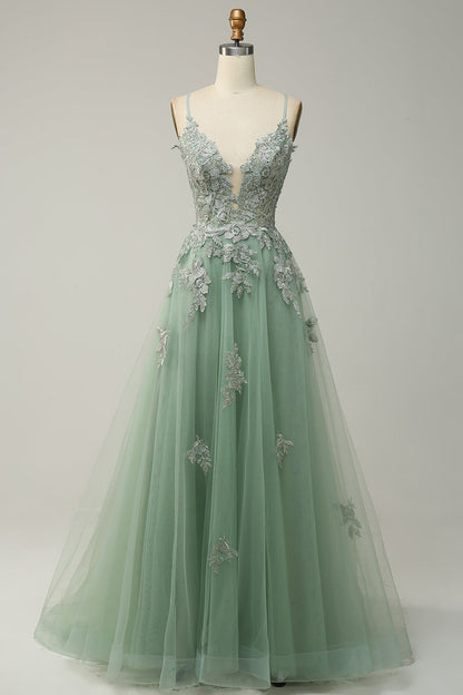 Women's A-Line Ball Gown Spaghetti Straps Lace Detail