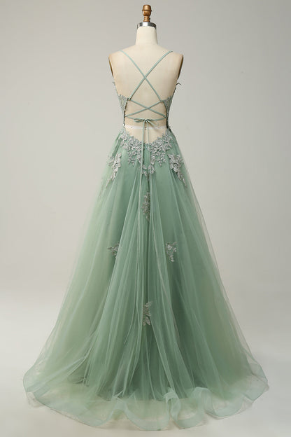 Women's A-Line Ball Gown Spaghetti Straps Lace Detail