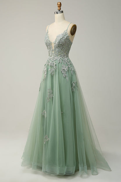 Women's A-Line Ball Gown Spaghetti Straps Lace Detail