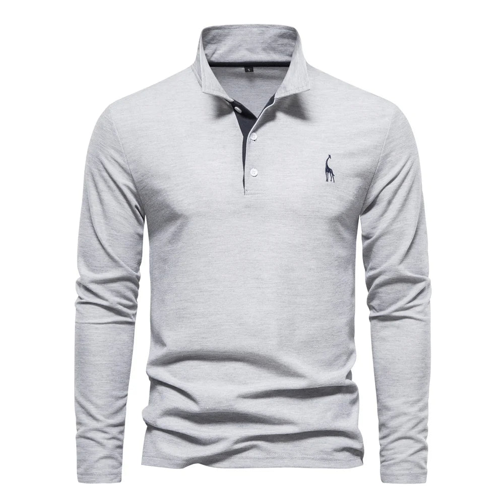 Men's Long Sleeve Polo Jumper Classic Collar Cotton