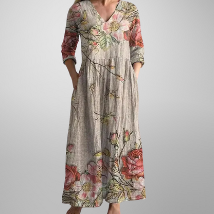 Women's V-Neck Maxi Dress Floral Print - Vonnera