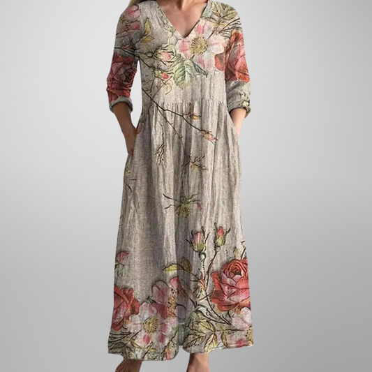 Women's V-Neck Maxi Dress Floral Print - Vonnera