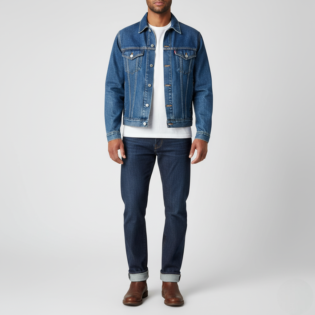 Men's Denim Trucker Jacket Mid-Wash Blue - Vonnera