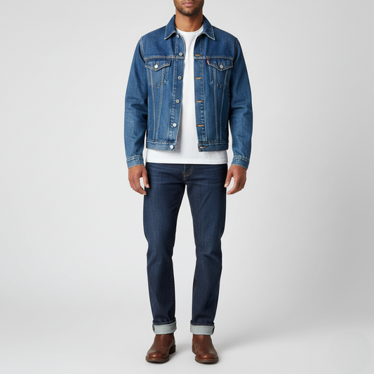 Men's Denim Trucker Jacket Mid-Wash Blue - Vonnera