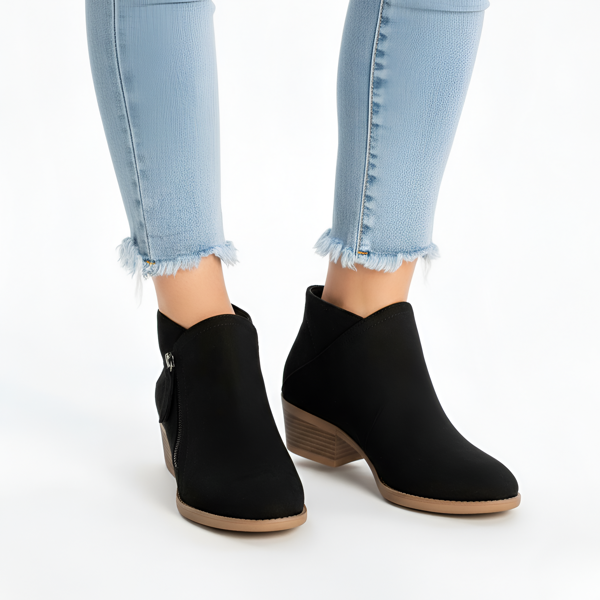 Women's Ankle Boots Block Heel Side Zip Casual - Vonnera