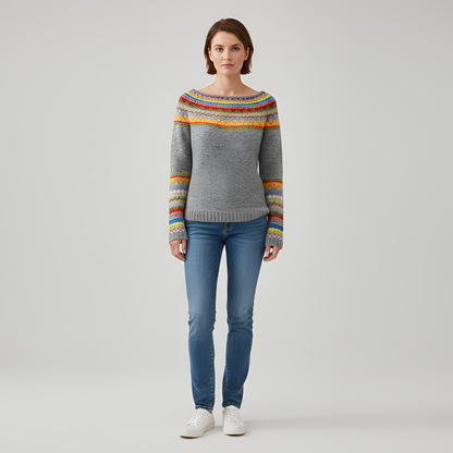 Women's Wool Blend Sweater Long Sleeve Fair Isle Knit - Vonnera