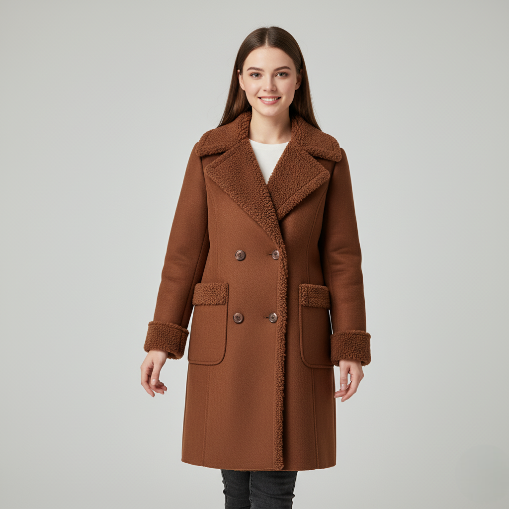 Women's Winter Coat Brown Sherpa Lined - Vonnera