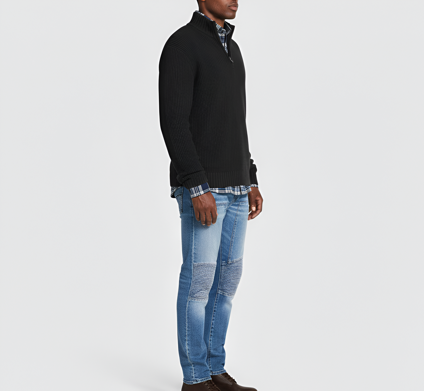 Men's Ribbed Knit Sweater Quarter Zip Regular Fit