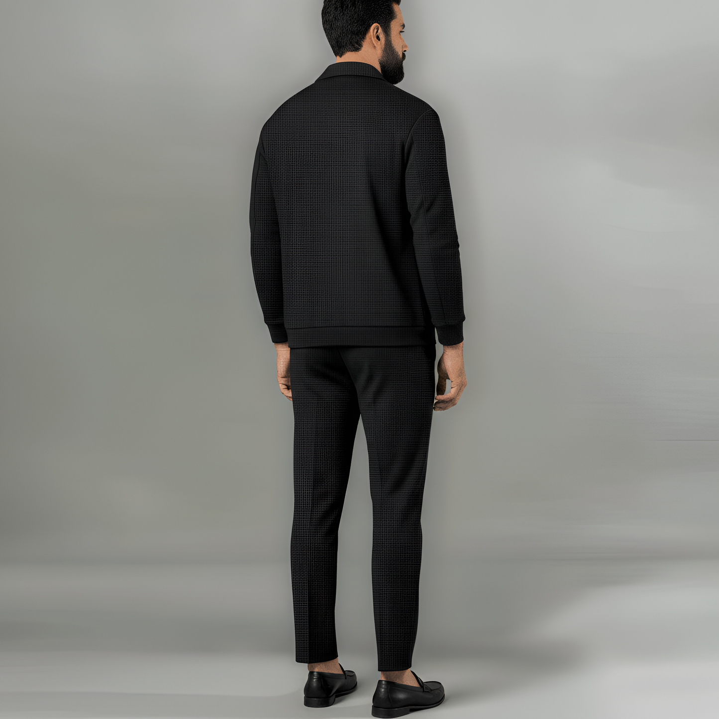 Men's Waffle Knit Tracksuit Jacket and Pants Set