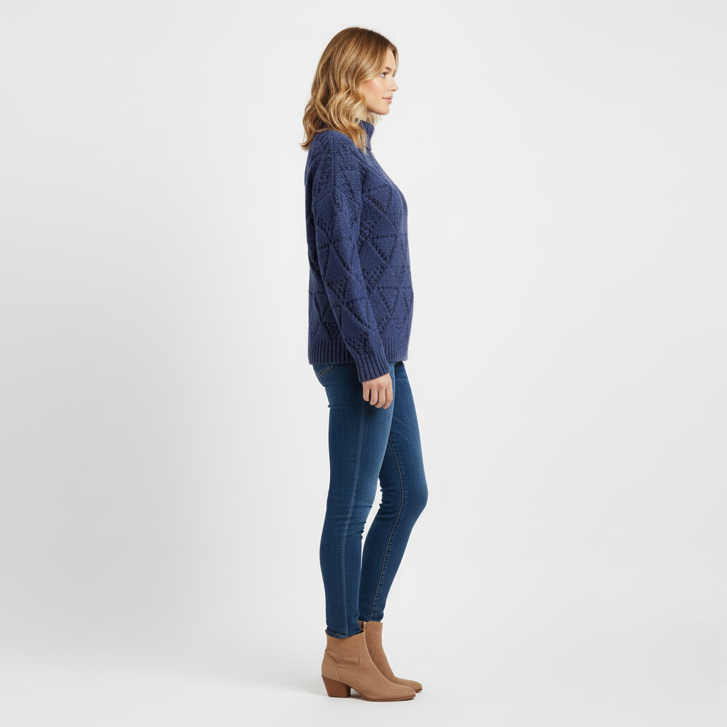 Women's Chunky Knit Sweater Blue Diamond Texture