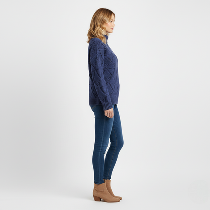Women's Chunky Knit Sweater Blue Diamond Texture