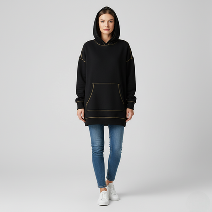 Women's Oversized Hoodie Black Contrast Stitching - Vonnera
