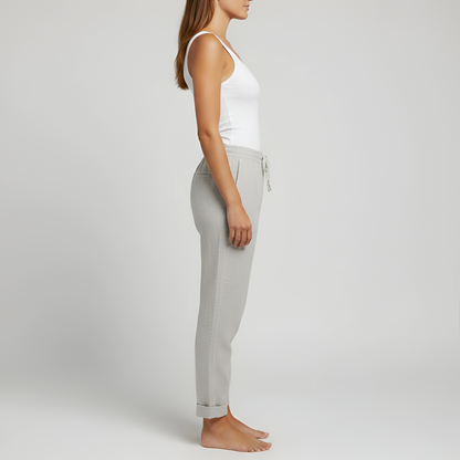 Women's Linen Drawstring Pants Relaxed Fit Beige