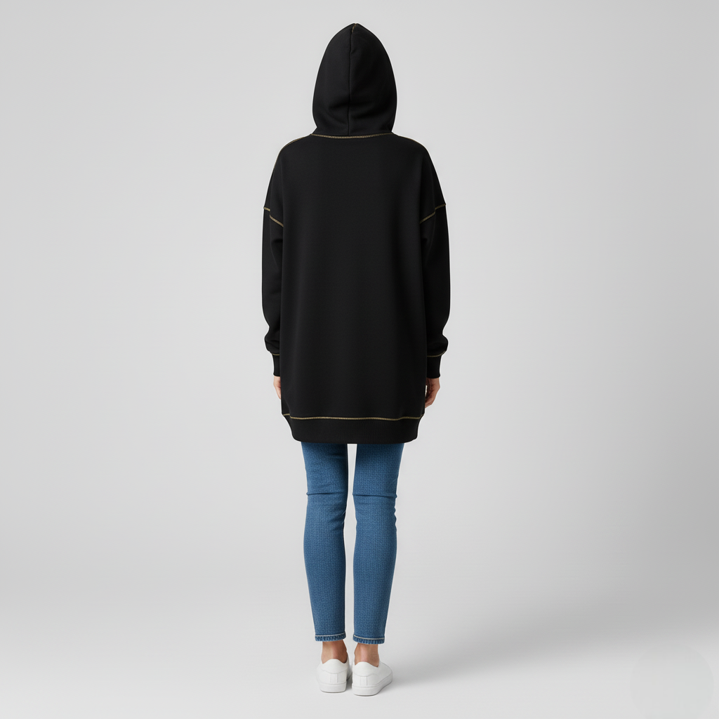 Women's Oversized Hoodie Black Contrast Stitching