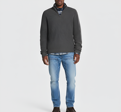 Men's Ribbed Knit Sweater Quarter Zip Regular Fit