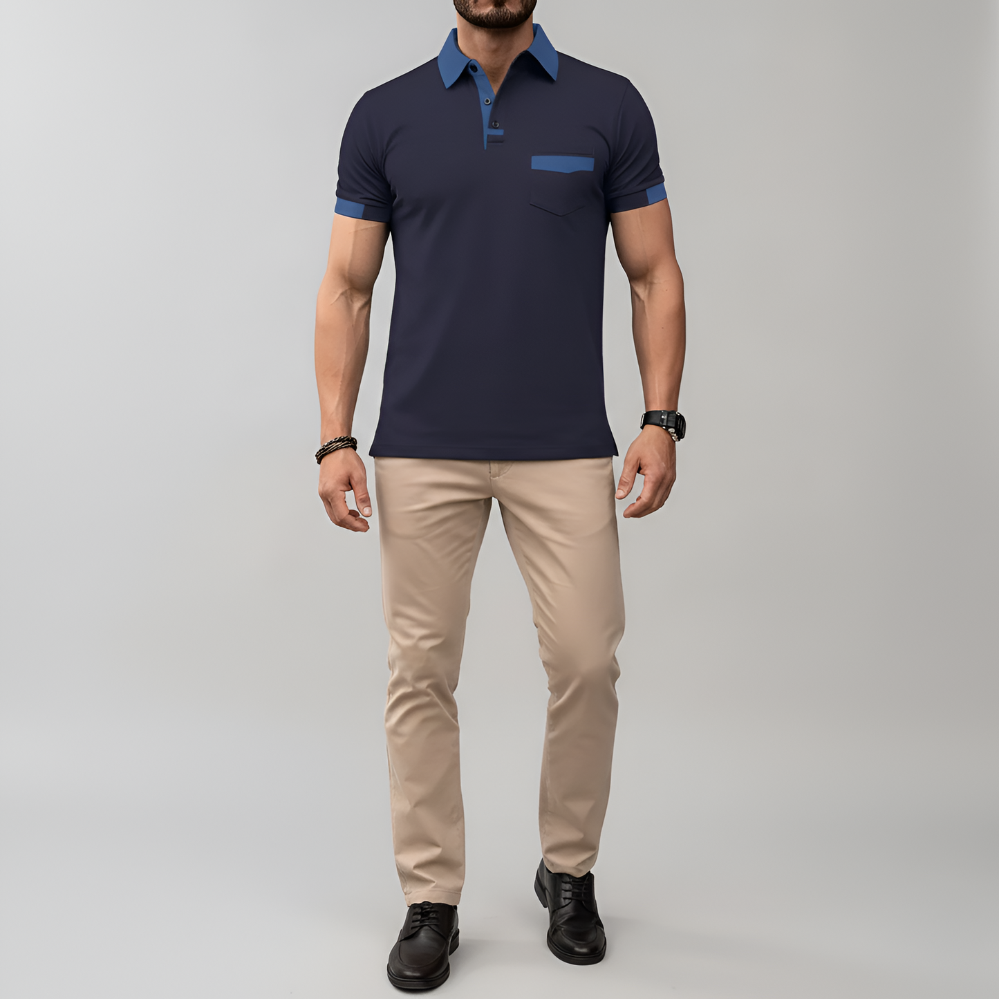 Men's Cotton Polo Shirt Short Sleeve Casual Button Front