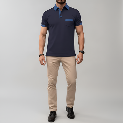 Men's Cotton Polo Shirt Short Sleeve Casual Button Front