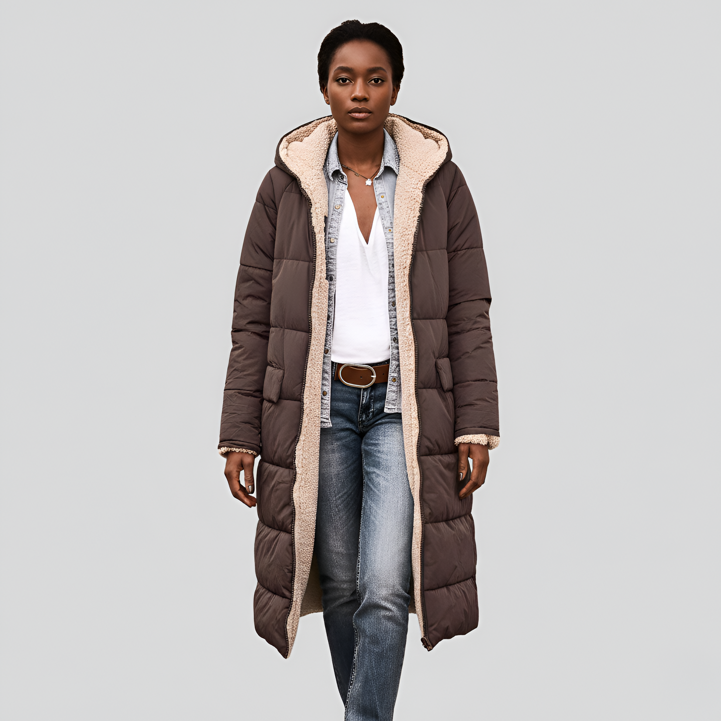 Women's Quilted Winter Parka Faux Fur Lined Hooded Black