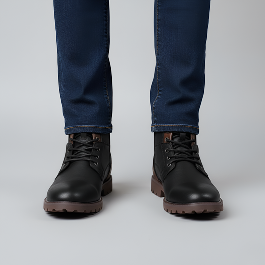 Men's Leather Ankle Boots Lace-Up Casual Brown - Vonnera