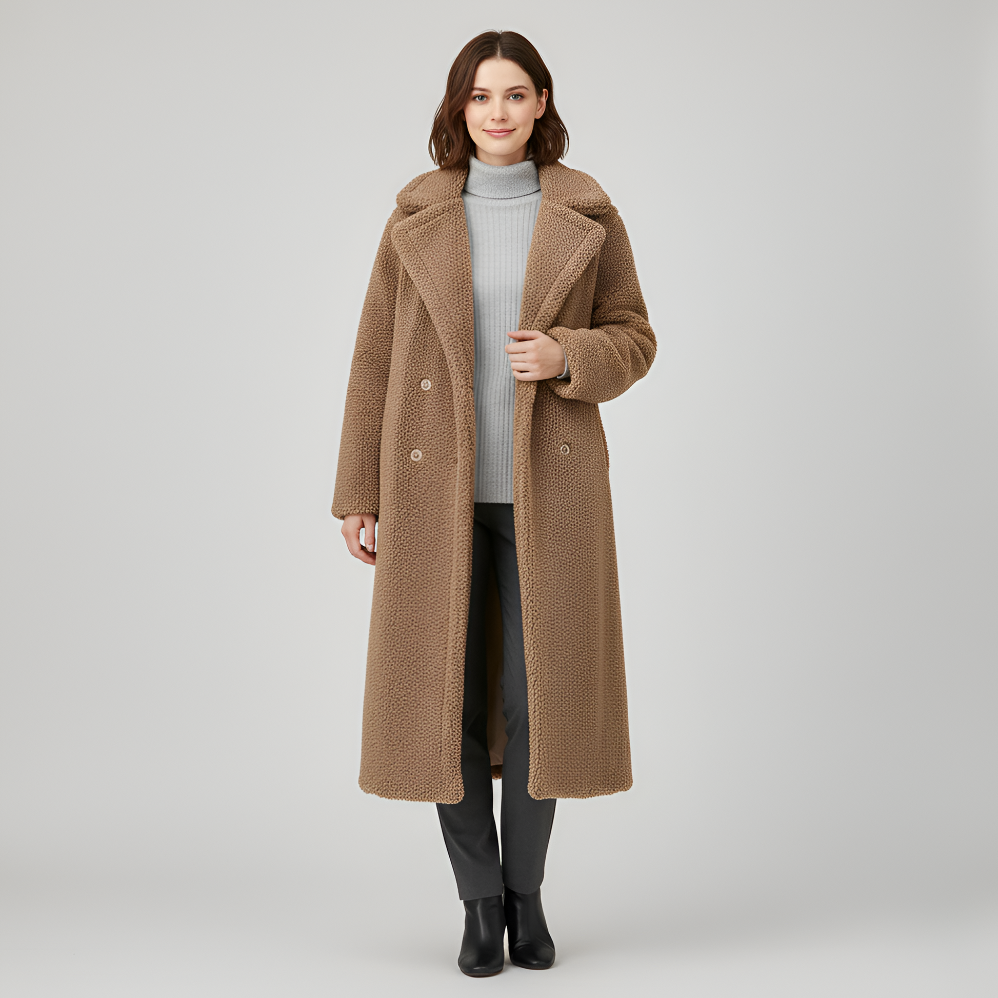 Women's Double Breasted Plush Teddy Coat - Vonnera