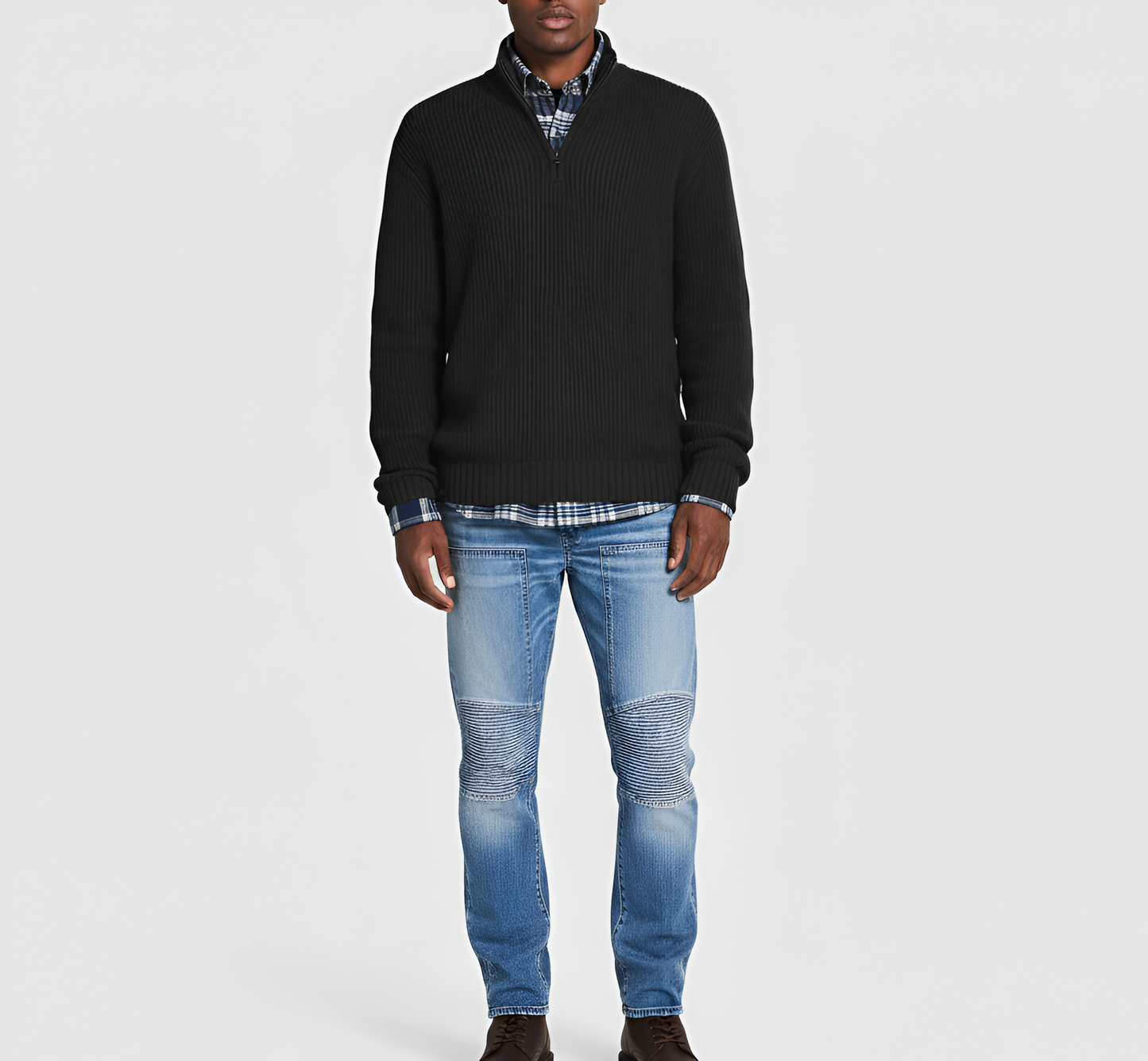 Men's Ribbed Knit Sweater Quarter Zip Regular Fit - Vonnera