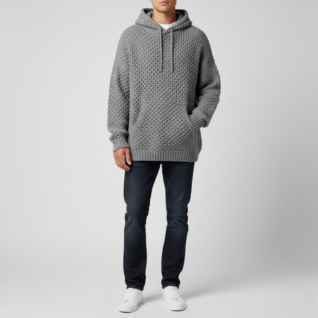 Men's Oversized Hoodie Gray Textured Knit - Vonnera