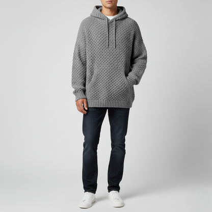 Men's Oversized Hoodie Gray Textured Knit - Vonnera