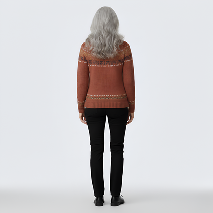 Women's Wool Crew Neck Sweater Nordic Pattern