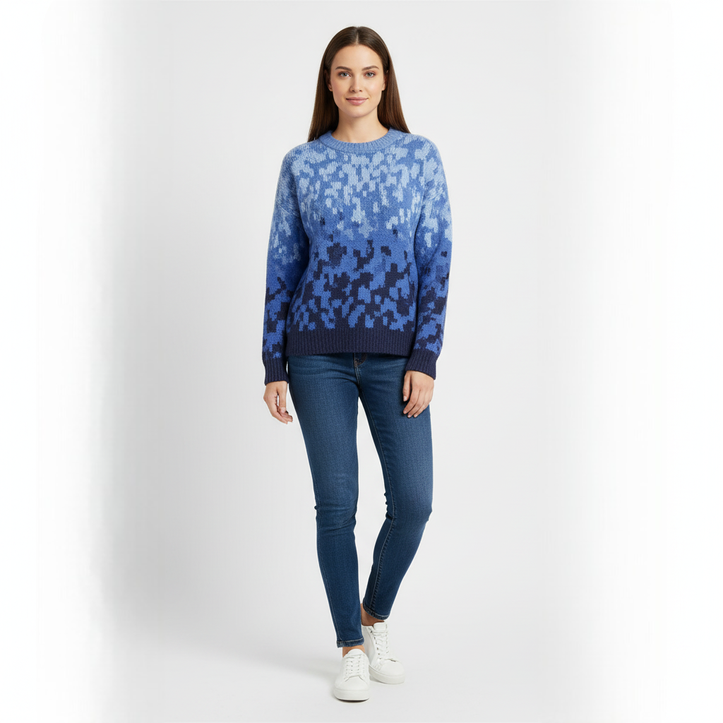 Women's Crew Neck Sweater Blue Ombre Knit - Vonnera