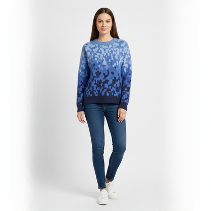 Women's Crew Neck Sweater Blue Ombre Knit - Vonnera