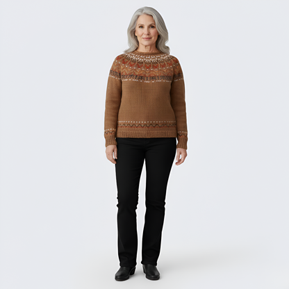 Women's Wool Crew Neck Sweater Nordic Pattern
