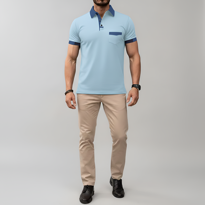 Men's Cotton Polo Shirt Short Sleeve Casual Button Front