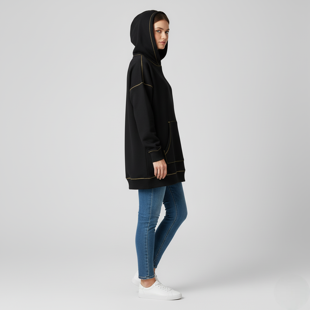 Women's Oversized Hoodie Black Contrast Stitching