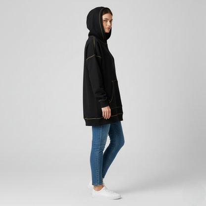 Women's Oversized Hoodie Black Contrast Stitching