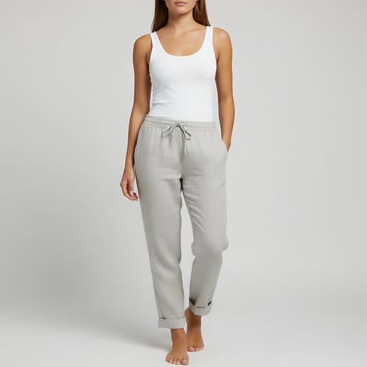 Women's Linen Drawstring Pants Relaxed Fit Beige - Vonnera