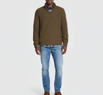 Men's Ribbed Knit Sweater Quarter Zip Regular Fit