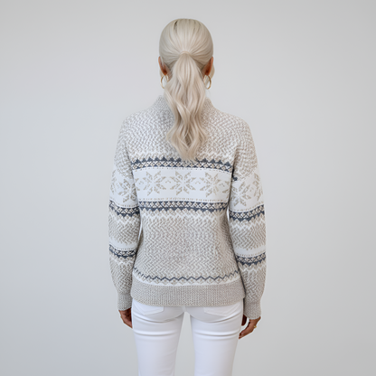 Women's Knit Sweater Mock Neck Long Sleeve Fair Isle Pattern