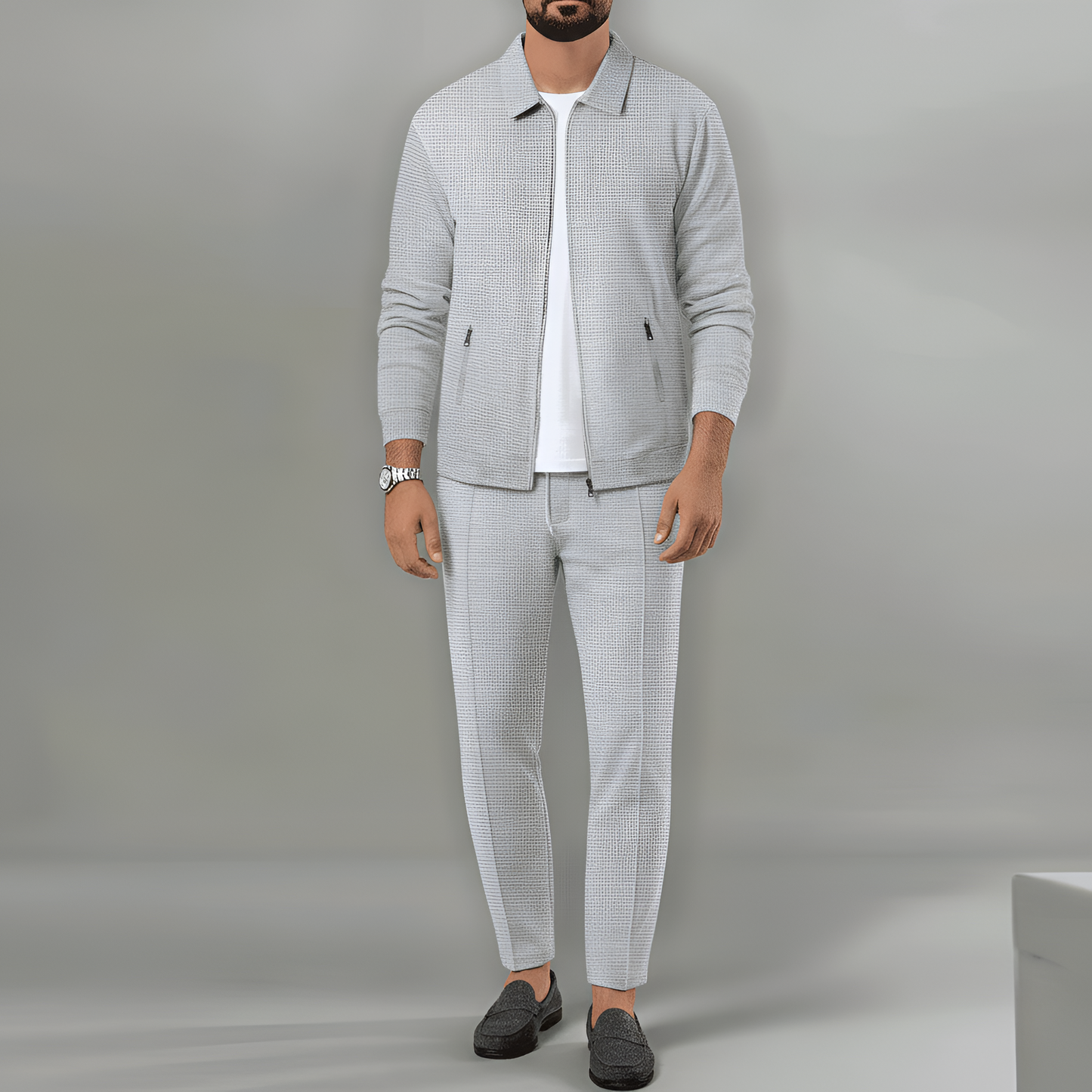 Men's Waffle Knit Tracksuit Jacket and Pants Set