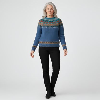 Women's Wool Crew Neck Sweater Nordic Pattern