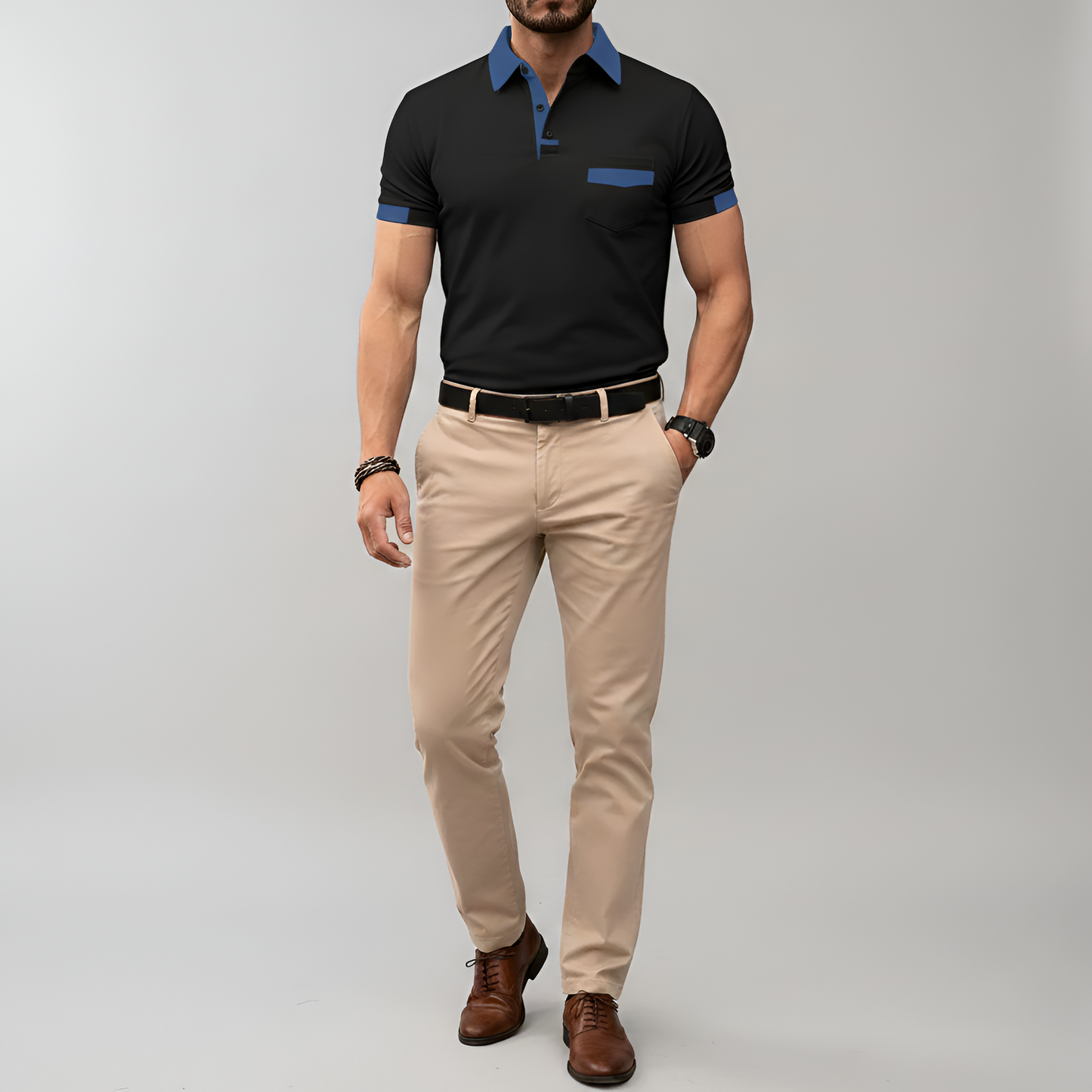 Men's Cotton Polo Shirt Short Sleeve Casual Button Front